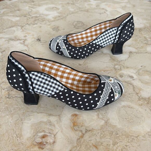 NWOT RUBY SHOO Paula - Black White Floral/Polka Dot/Gingham Heels Adorable - Picture 5 of 13